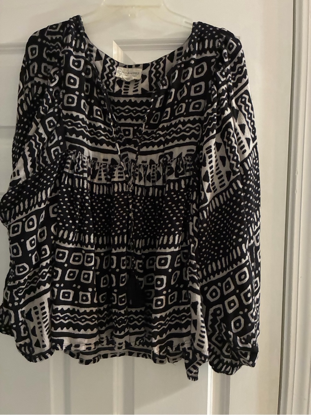 Denim & Supply Ralph Lauren Black & White Printed Peasant Blouse